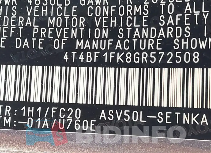 4T4BF1FK8GR572508 Photo# 9
