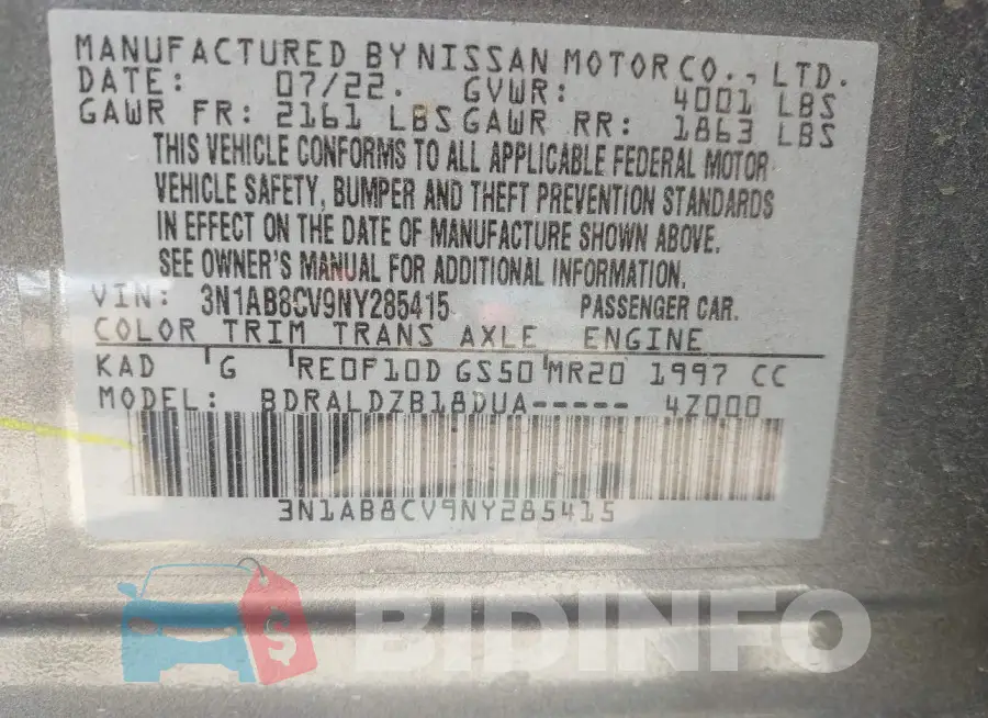 3N1AB8CV9NY285415 Photo# 9