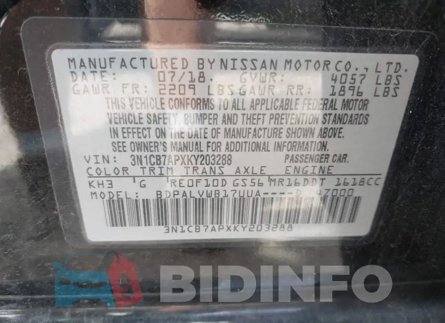 3N1CB7APXKY203288 Photo# 9