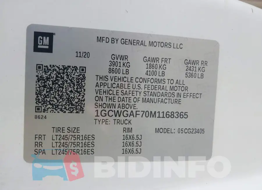 1GCWGAF70M1168365 Photo# 9