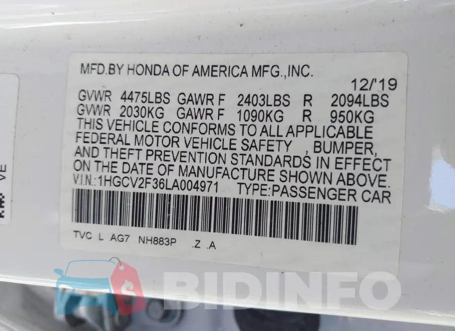 1HGCV2F36LA004971 Photo# 9