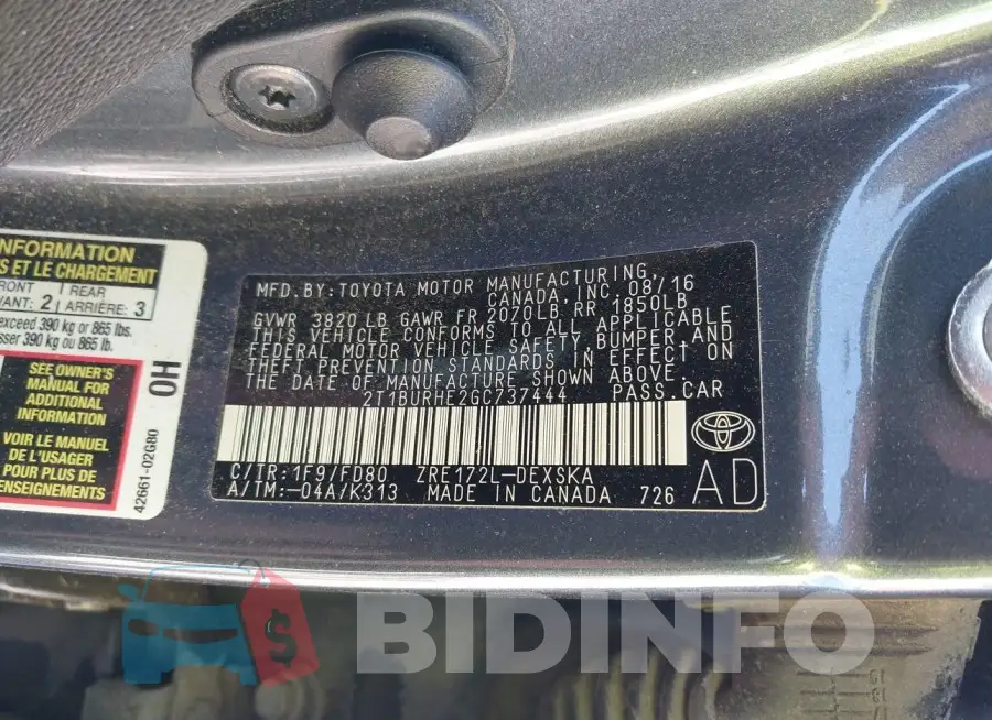 2T1BURHE2GC737444 Photo# 9