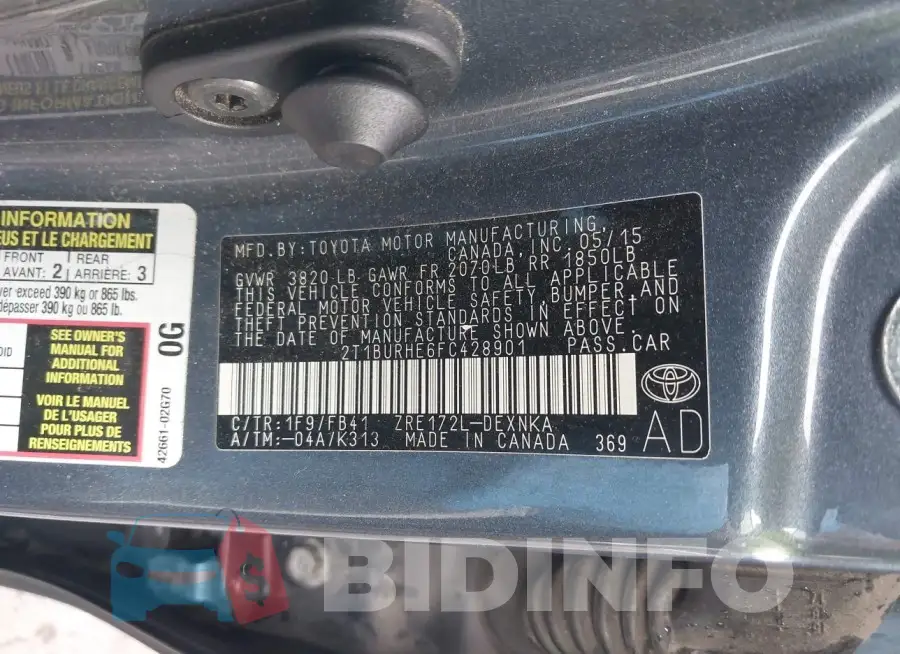 2T1BURHE6FC428901 Photo# 9