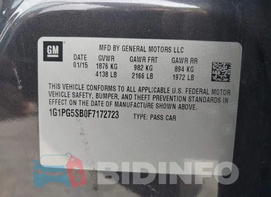 1G1PG5SB0F7172723 Photo# 9