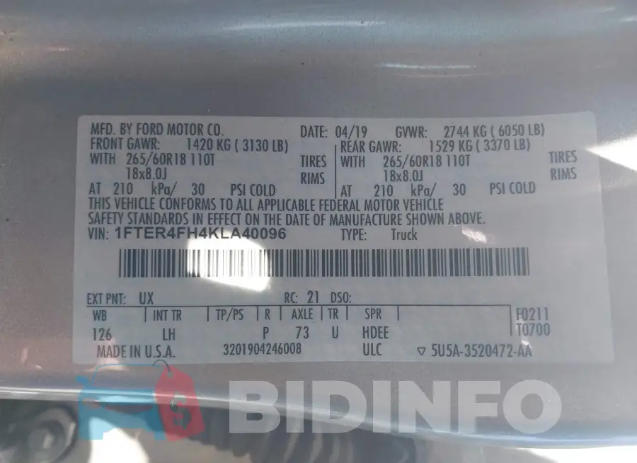 1FTER4FH4KLA40096 Photo# 9
