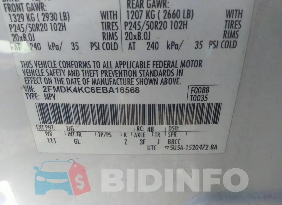 2FMDK4KC6EBA16568 Photo# 9