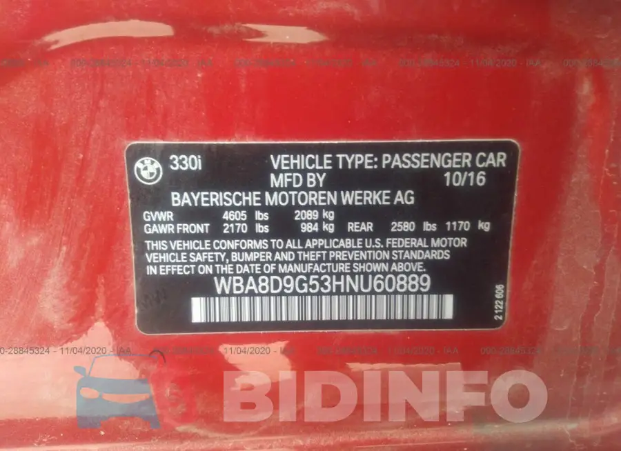 WBA8D9G53HNU60889 Photo# 9