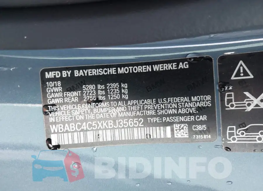 WBABC4C5XKBJ35652 Photo# 9