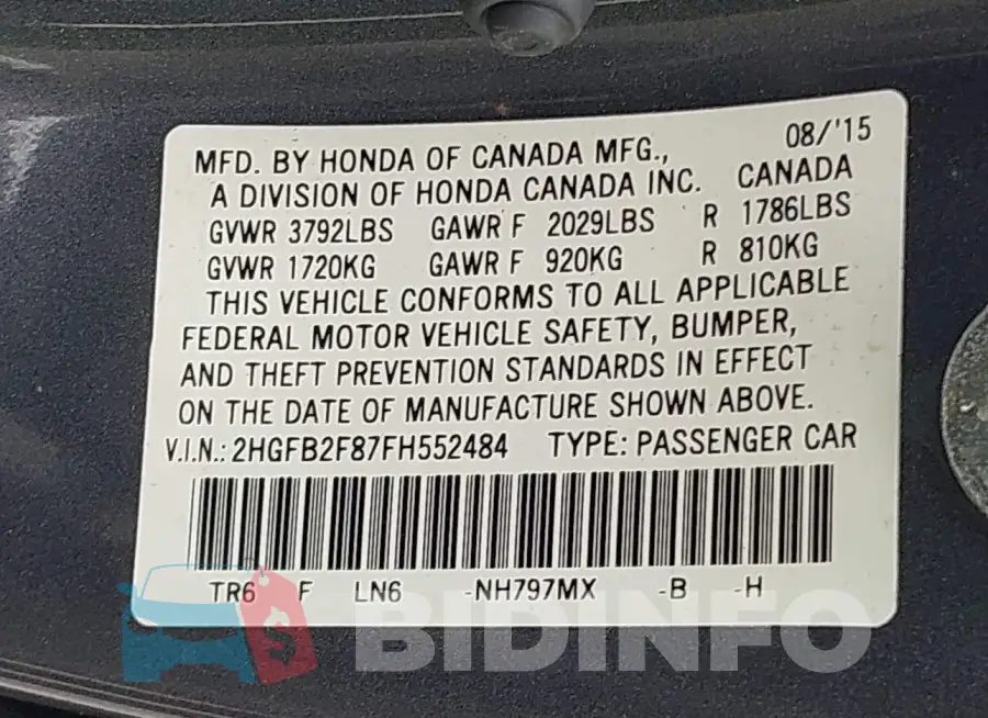 2HGFB2F87FH552484 Photo# 9