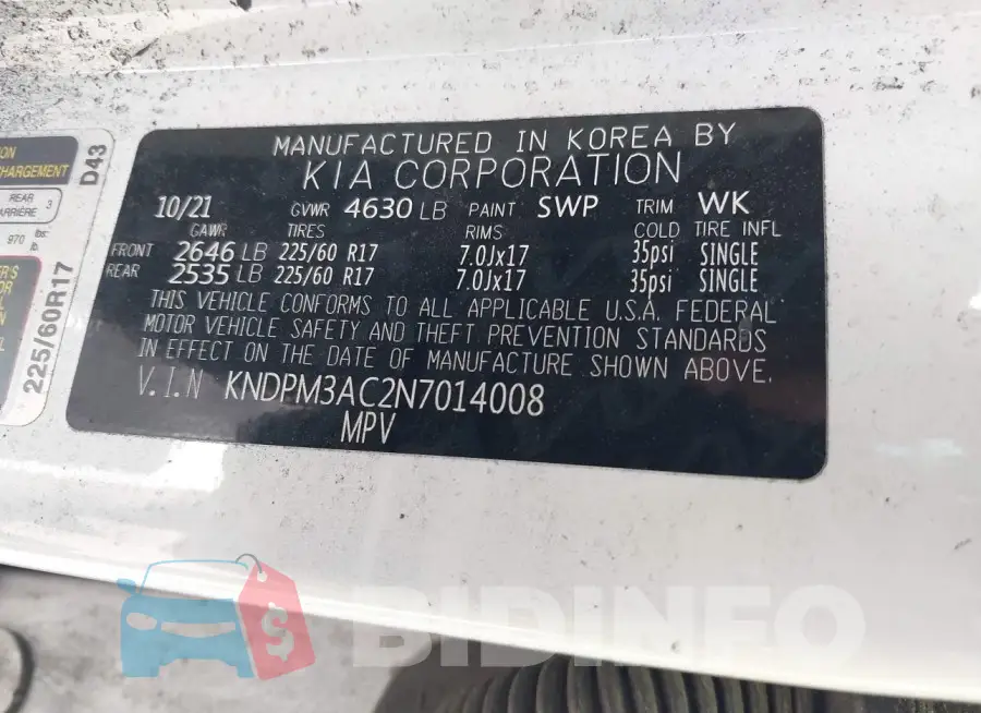 KNDPM3AC2N7014008 Photo# 9