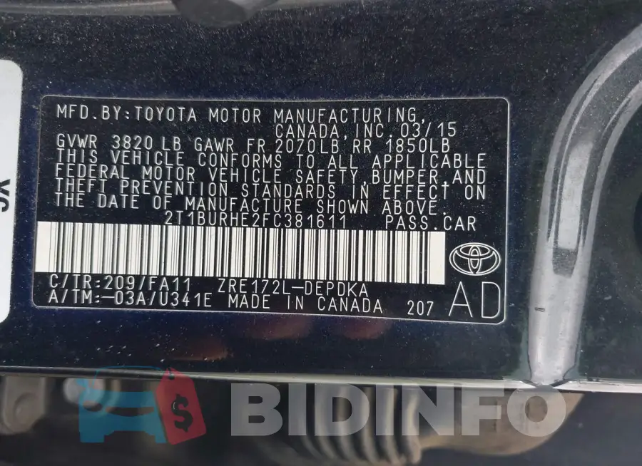 2T1BURHE2FC381611 Photo# 9