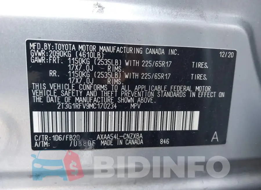 2T3G1RFV9MC170234 Photo# 9