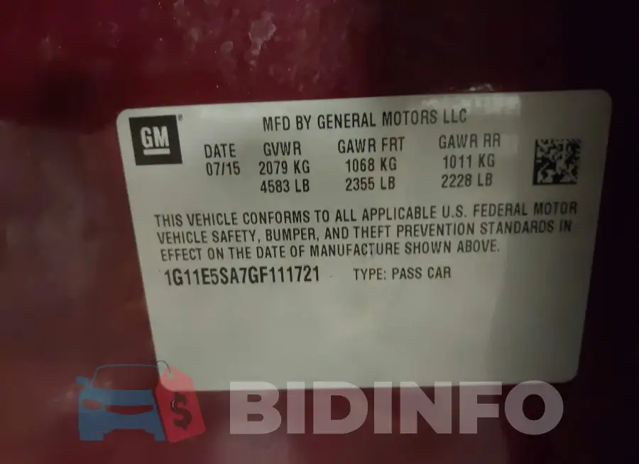1G11E5SA7GF111721 Photo# 9