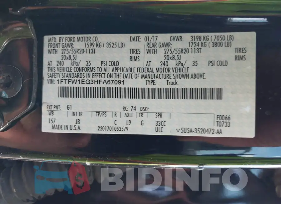 1FTFW1EG3HFA67091 Photo# 9