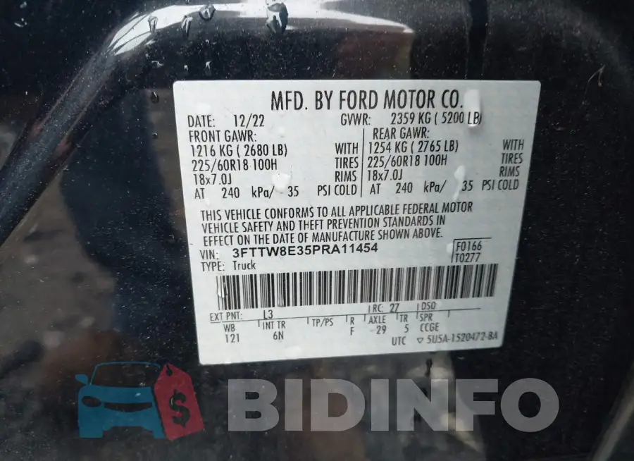3FTTW8E35PRA11454 Photo# 9