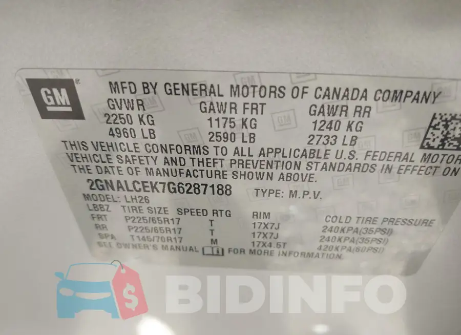 2GNALCEK7G6287188 Photo# 9