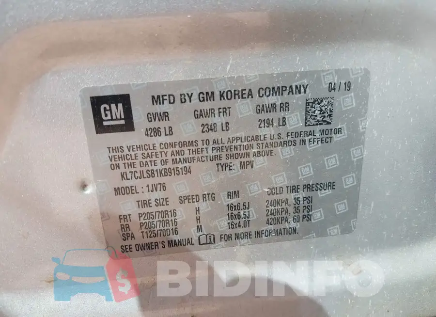 KL7CJLSB1KB915194 Photo# 9