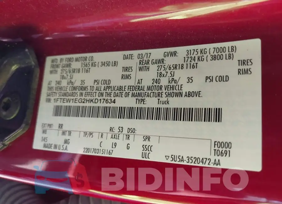 1FTEW1EG2HKD17634 Photo# 9