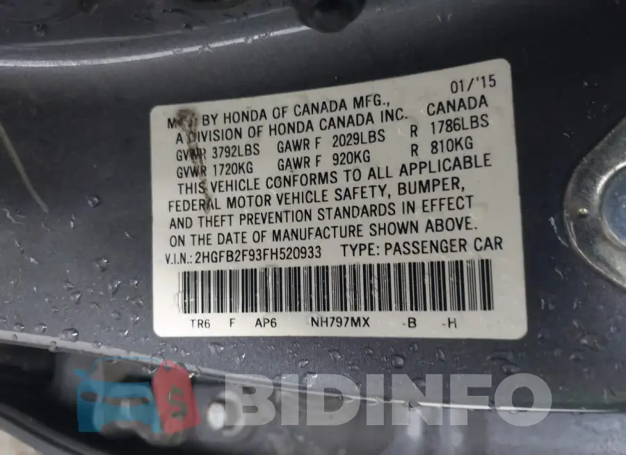 2HGFB2F93FH520933 Photo# 9