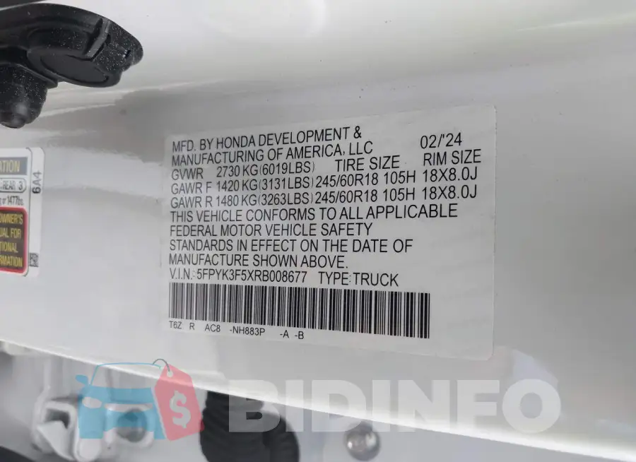 5FPYK3F5XRB008677 Photo# 9