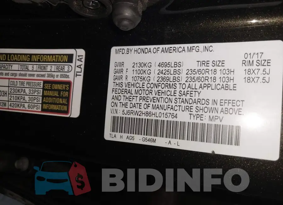 5J6RW2H86HL015764 Photo# 9