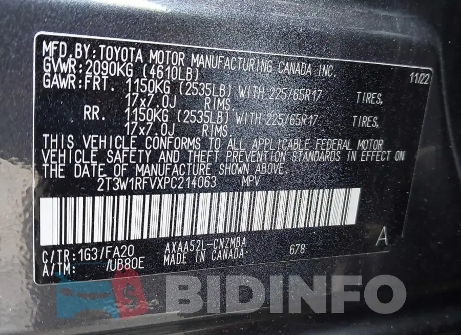 2T3W1RFVXPC214063 Photo# 9
