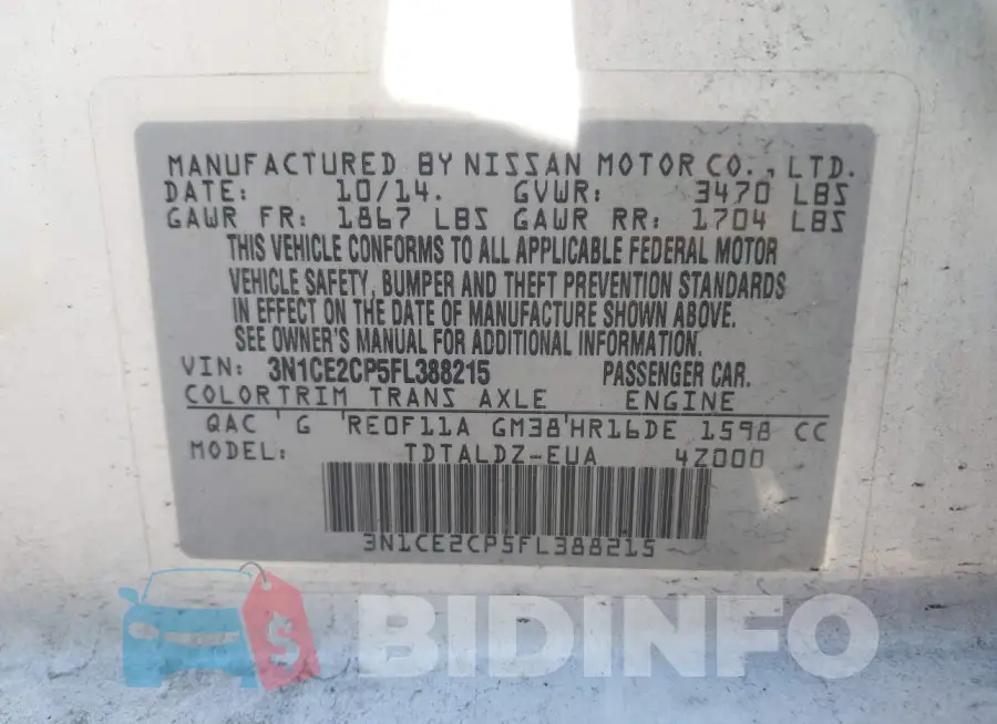 3N1CE2CP5FL388215 Photo# 9