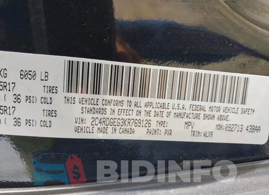 2C4RDGEG3KR769126 Photo# 9
