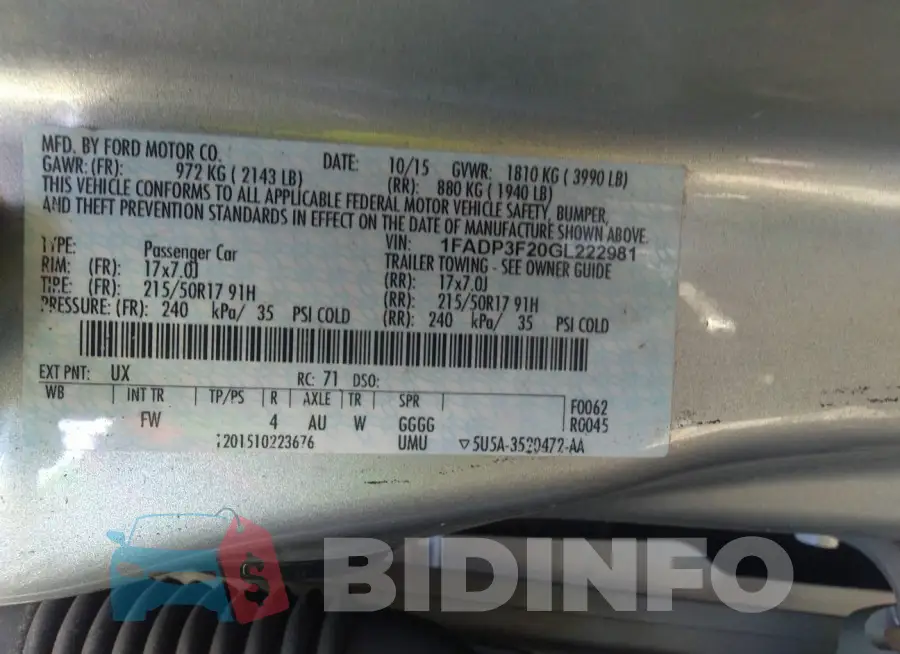 1FADP3F20GL222981 Photo# 9