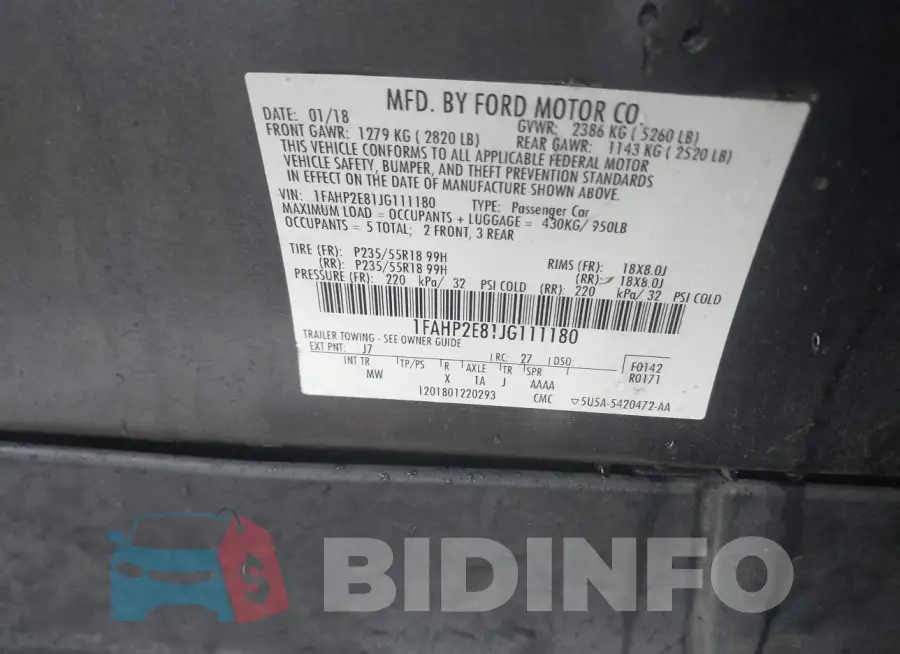 1FAHP2E81JG111180 Photo# 9