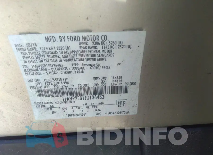 1FAHP2E81JG136483 Photo# 9