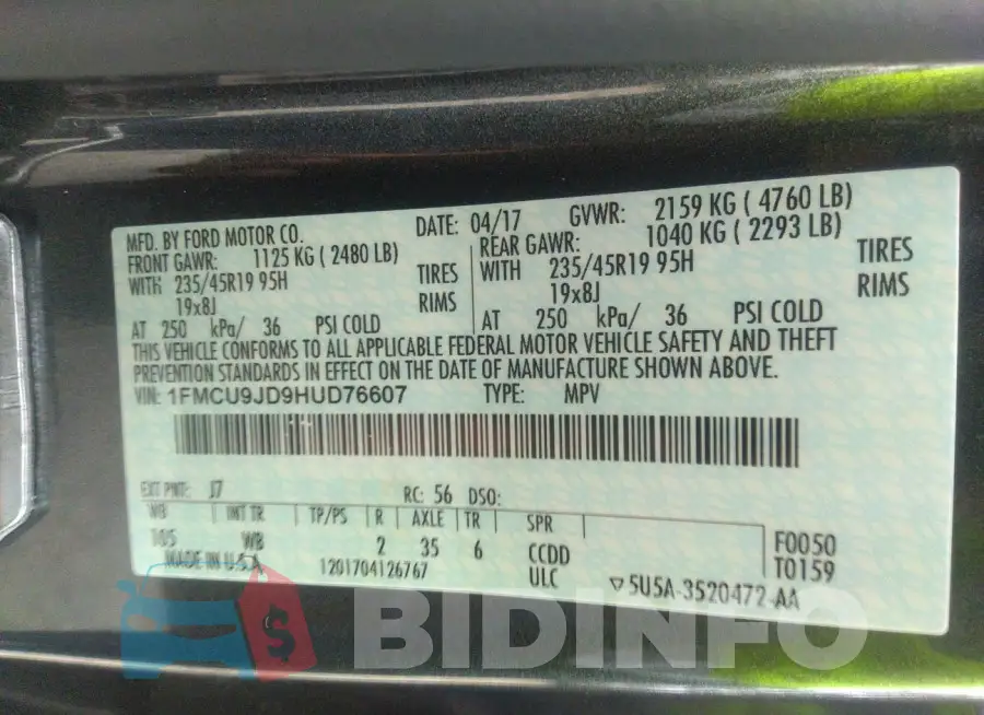 1FMCU9JD9HUD76607 Photo# 9