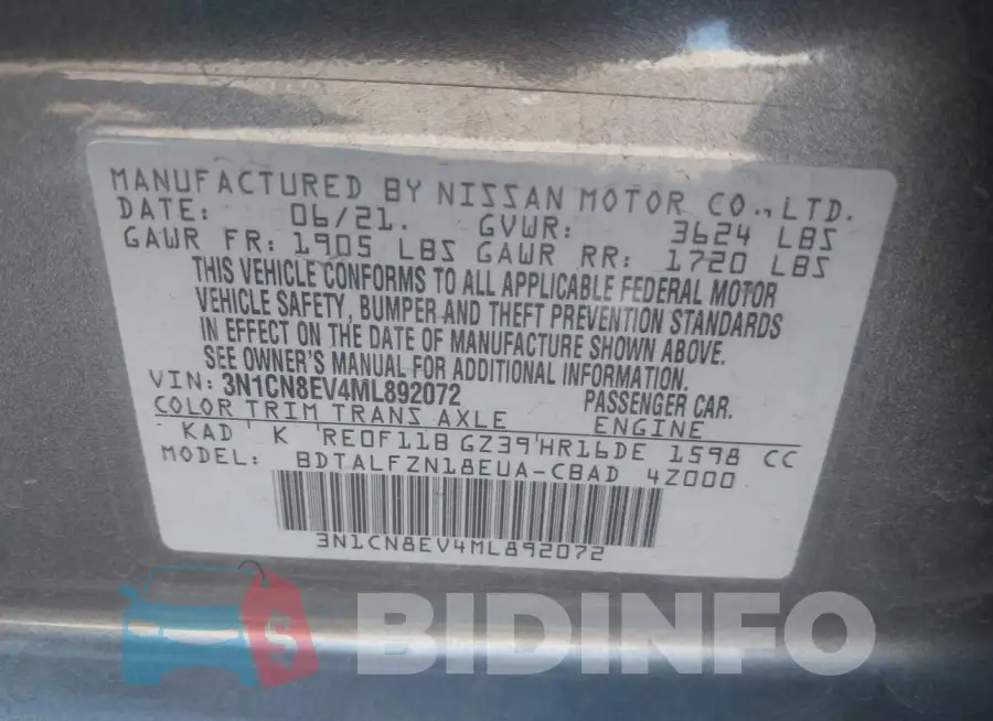 3N1CN8EV4ML892072 Photo# 9