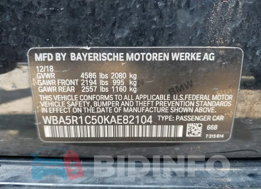 WBA5R1C50KAE82104 Photo# 9