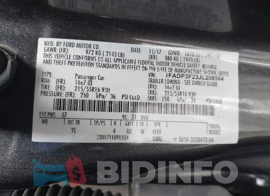 1FADP3F23JL208564 Photo# 9