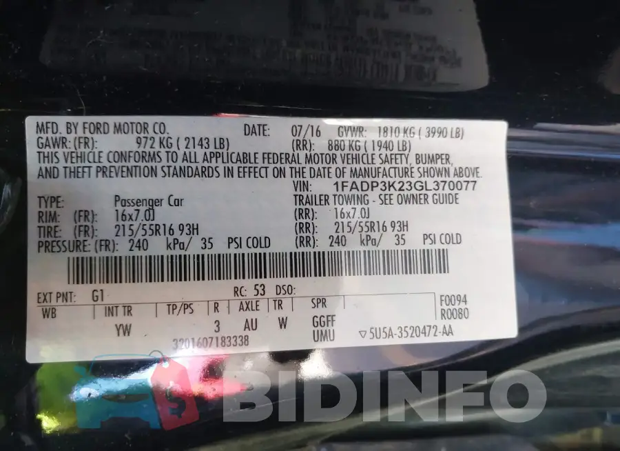 1FADP3K23GL370077 Photo# 9