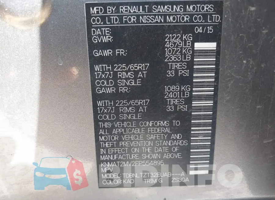 KNMAT2MV2FP554895 Photo# 9