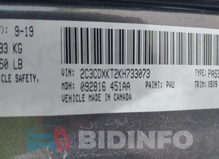 2C3CDXKT2KH733073 Photo# 8