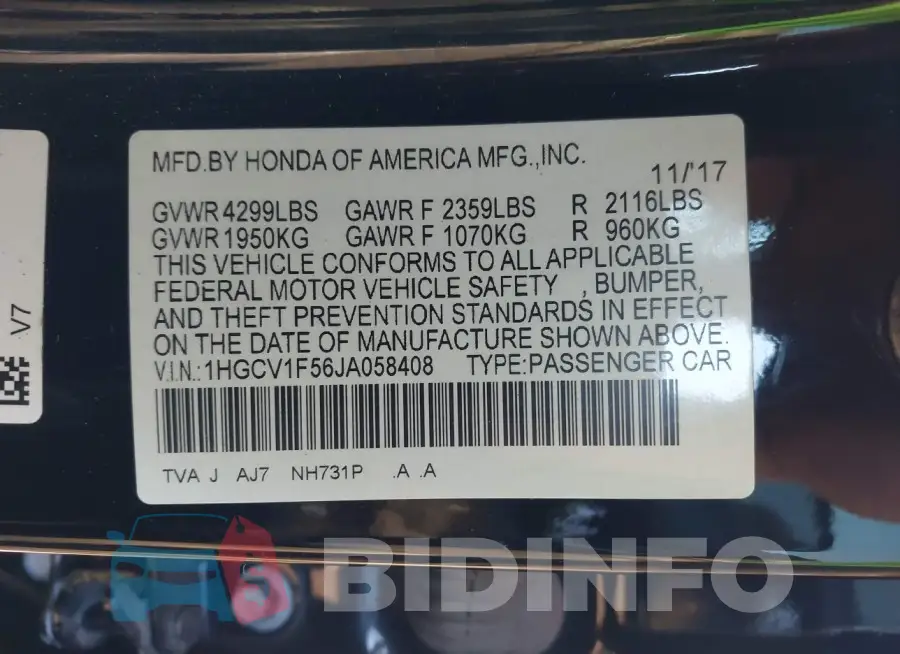 1HGCV1F56JA058408 Photo# 9