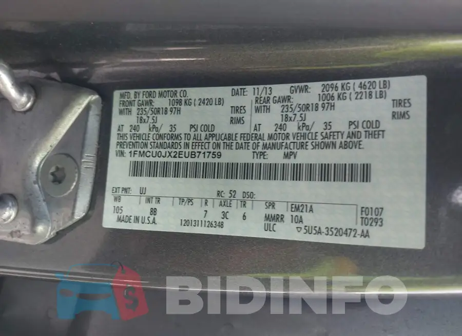 1FMCU0JX2EUB71759 Photo# 9