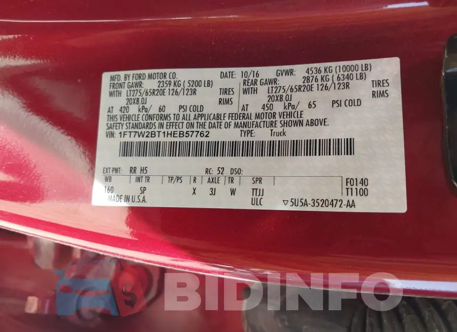 1FT7W2BT1HEB57762 Photo# 9