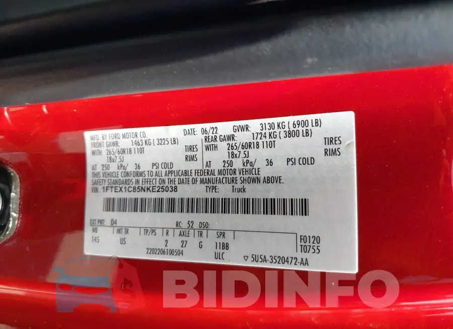 1FTEX1C85NKE25038 Photo# 9