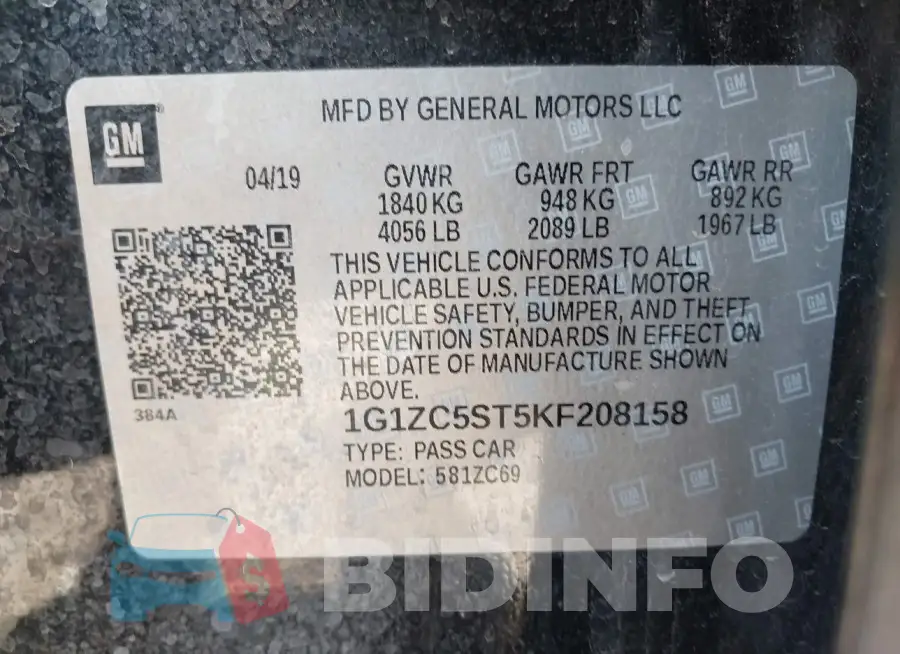 1G1ZC5ST5KF208158 Photo# 9