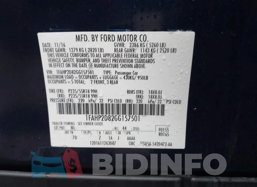 1FAHP2D82GG157501 Photo# 9