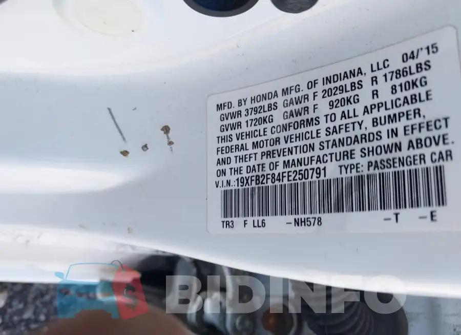 19XFB2F84FE250791 Photo# 9