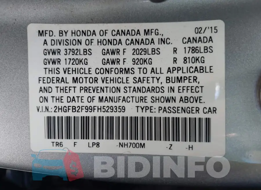 2HGFB2F99FH529359 Photo# 9