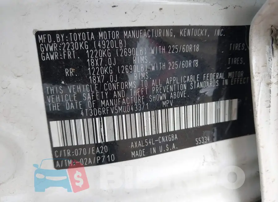 4T3D6RFV5MU043371 Photo# 9