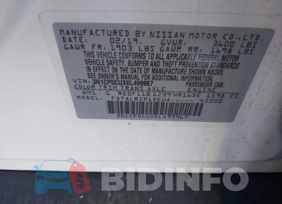 3N1CP5CUXKL499967 Photo# 9