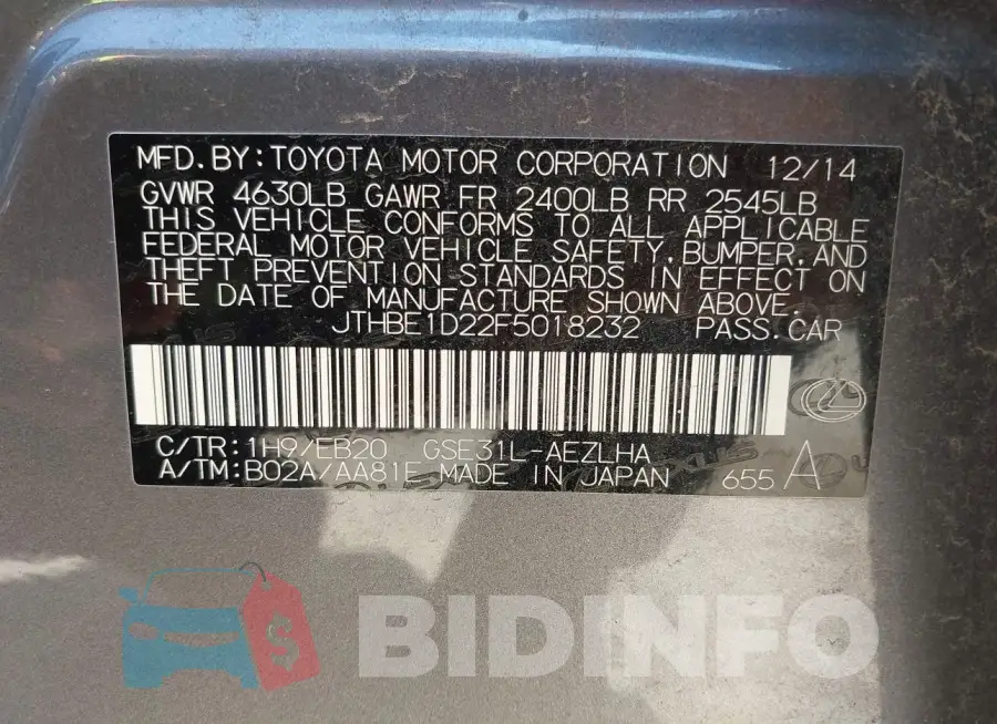 JTHBE1D22F5018232 Photo# 9
