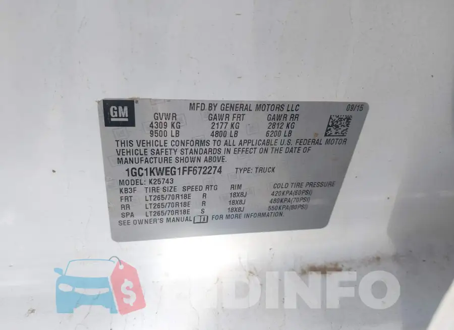 1GC1KWEG1FF672274 Photo# 9